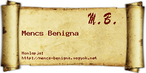 Mencs Benigna névjegykártya